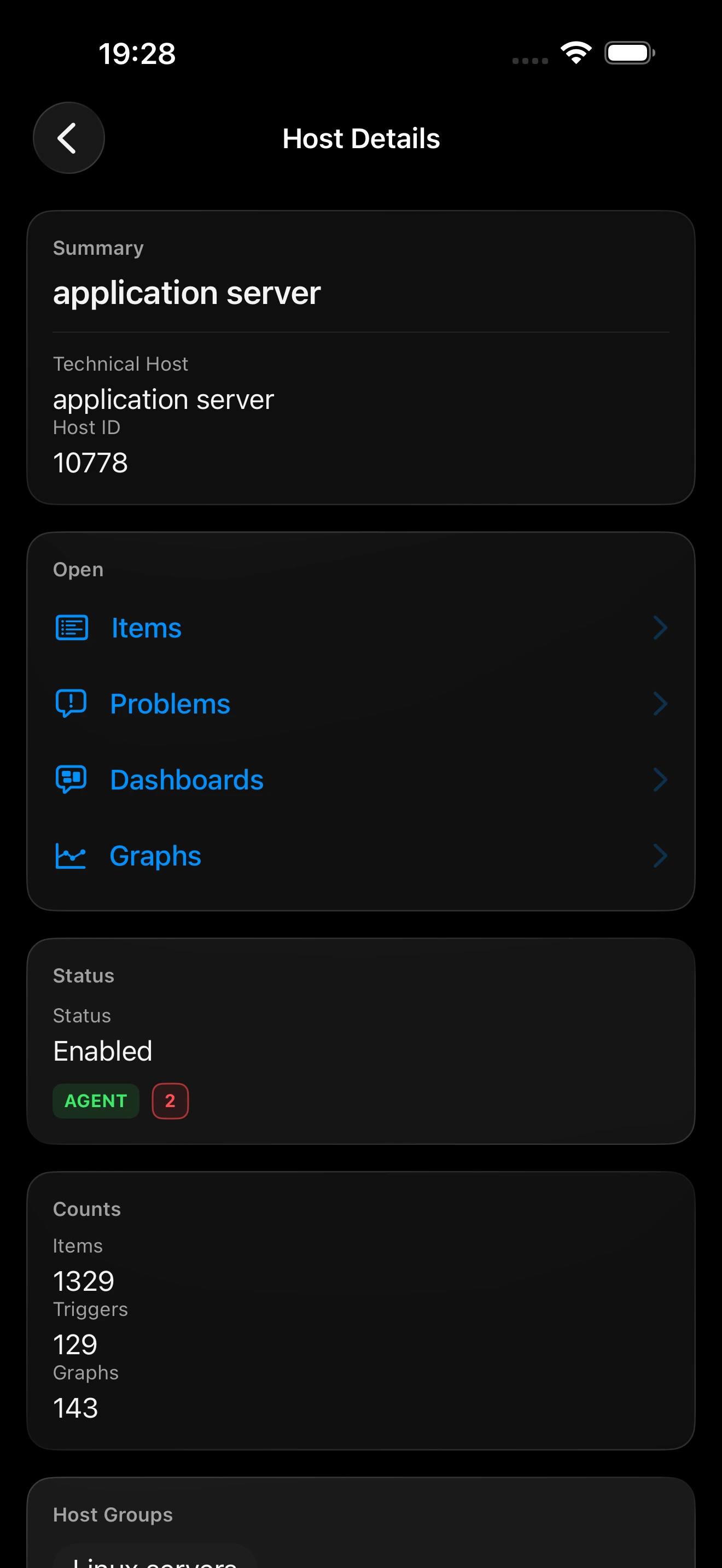 TriggerDeck dark mode host details hub with direct host-scoped navigation actions