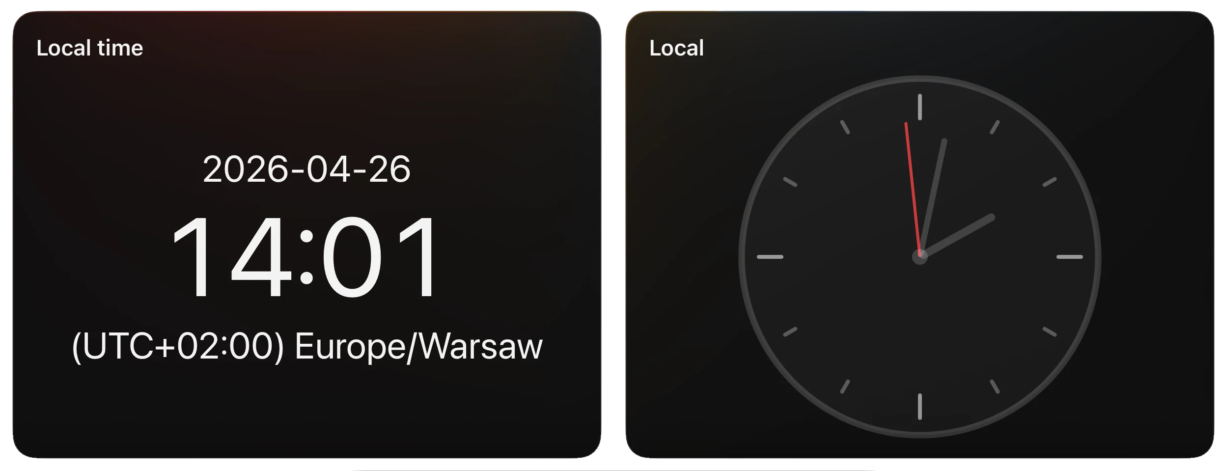 TriggerDeck Host availability and Clock dashboard cards in landscape