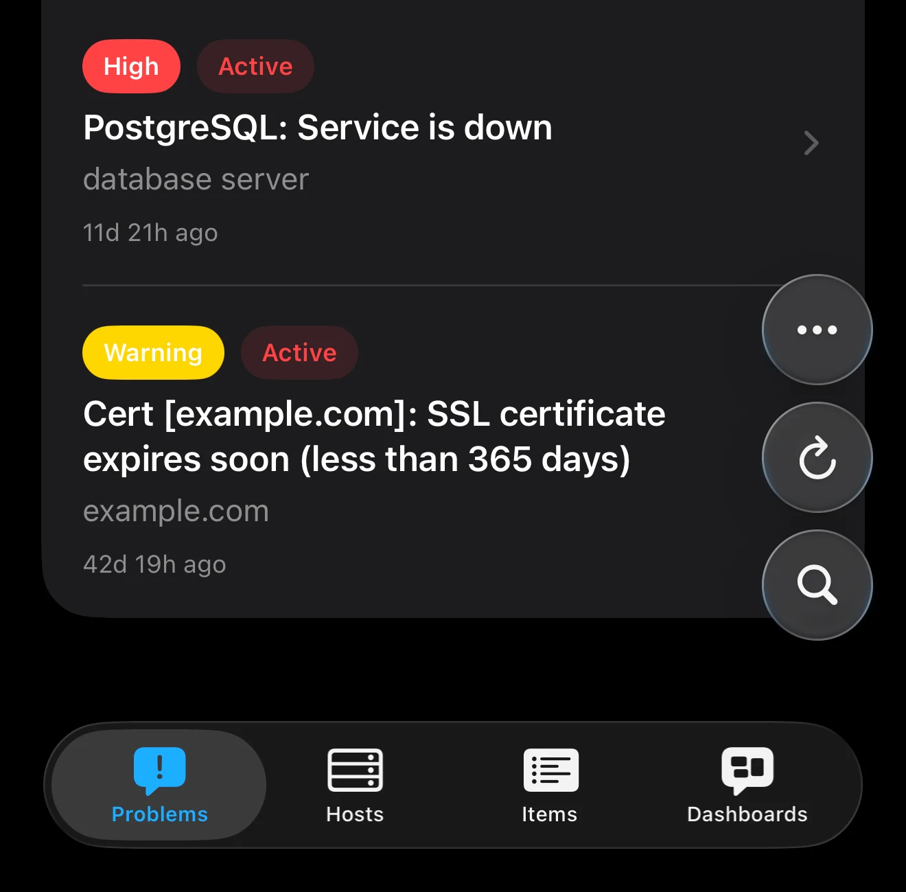 TriggerDeck Problems screen with native iOS tab bar